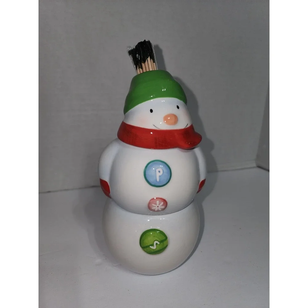Hallmark Salt‎ Pepper and Toothpick Holder Snowman Table Accent Christmas